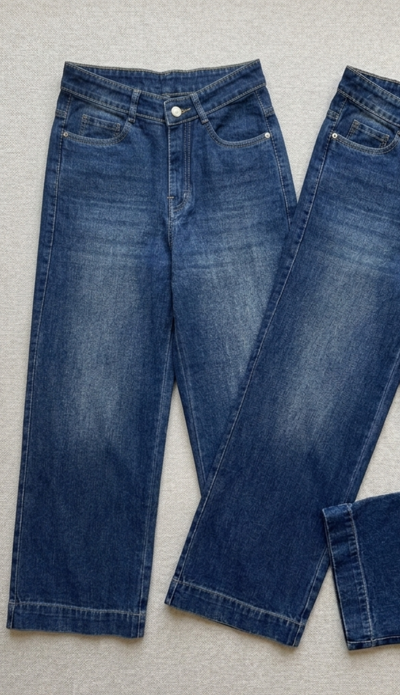 Wide-Leg Jeans - Dark Blue (Non-Lycra)