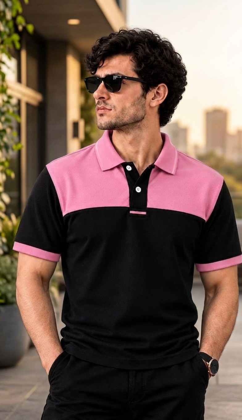 Premium Onion Pink-Black Duo Polo