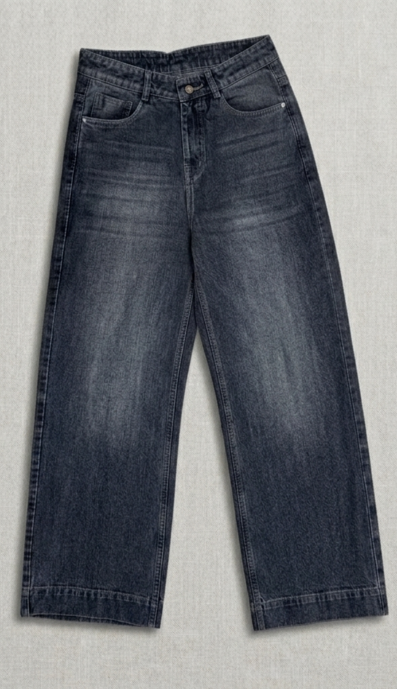 Wide-Leg Jeans - Charcoal Black (Non-Lycra)