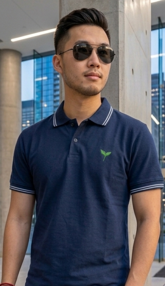 Signature Navy Blue Polo Neck Tee