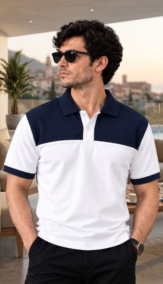 Premium Navy-White Duo Polo