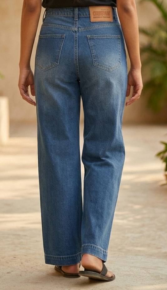 Wide-Leg Jeans - Mid Blue (Non-Lycra)