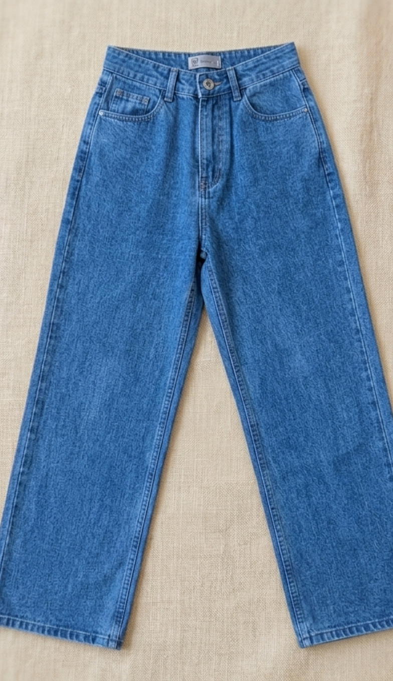 Faded Wide-Leg Jeans - Mid Blue (Non-Lycra)