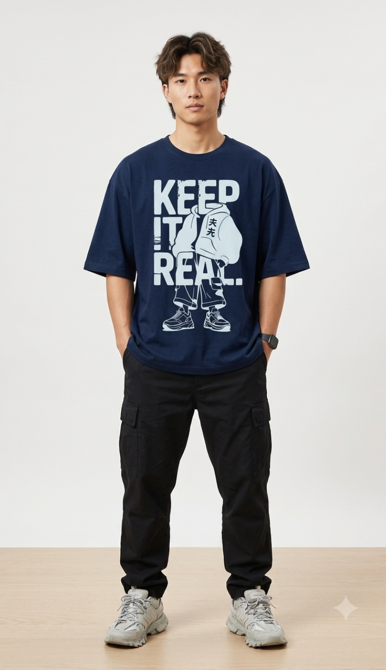 Keep It Real - Navy Blue Unisex Graphic T-Shirt