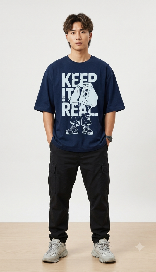 Keep It Real - Navy Blue Unisex Graphic T-Shirt