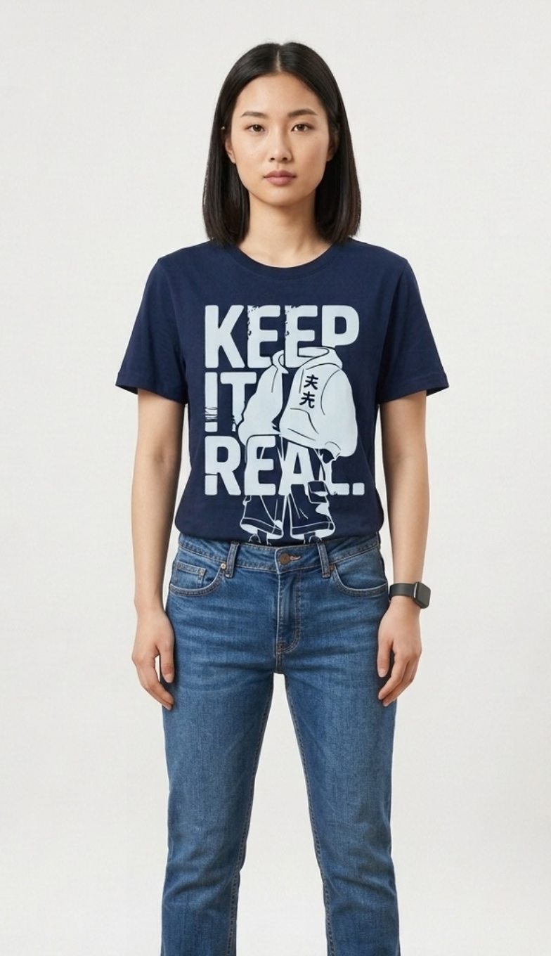 Keep It Real - Navy Blue Unisex Graphic T-Shirt