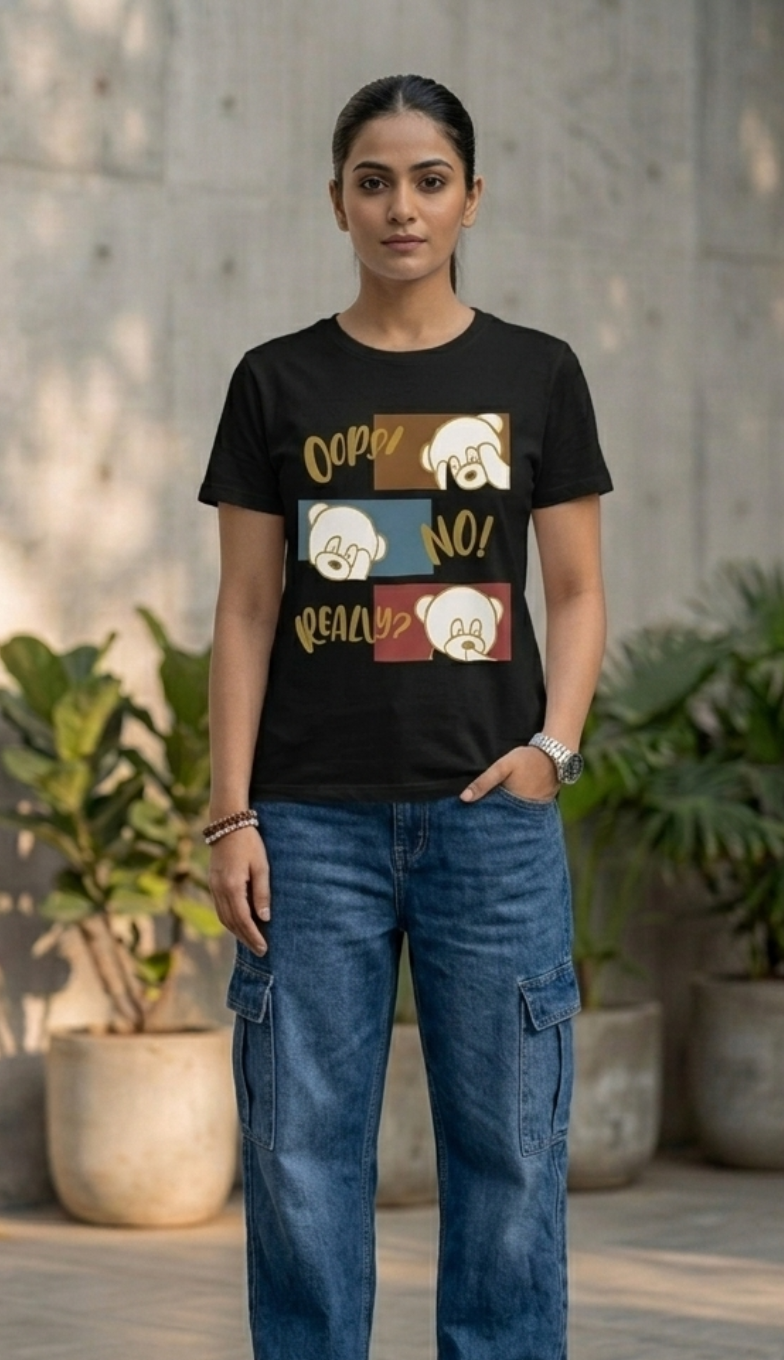 Oops. No. Really? - Black Unisex Graphic T-Shirt