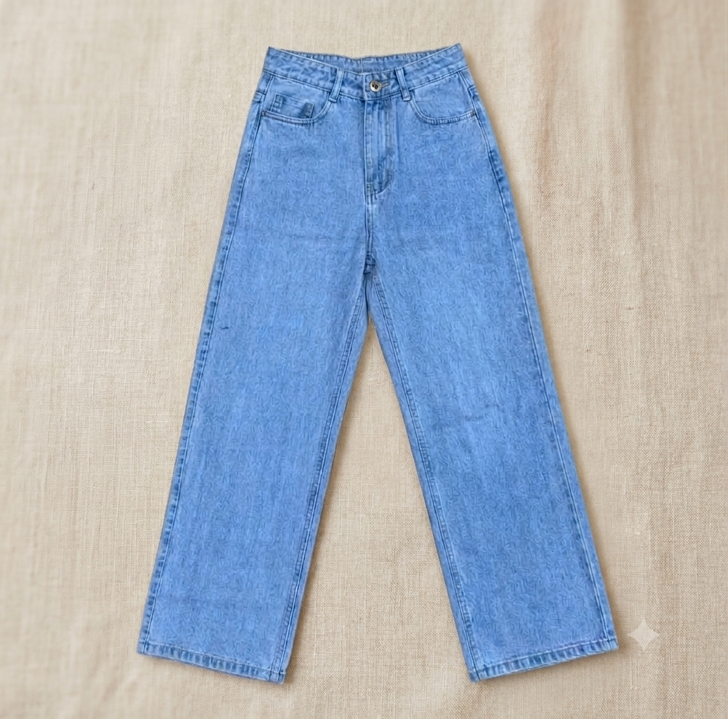 Cotton Heavy Faded Wide-Leg Jeans — Non-Lycra