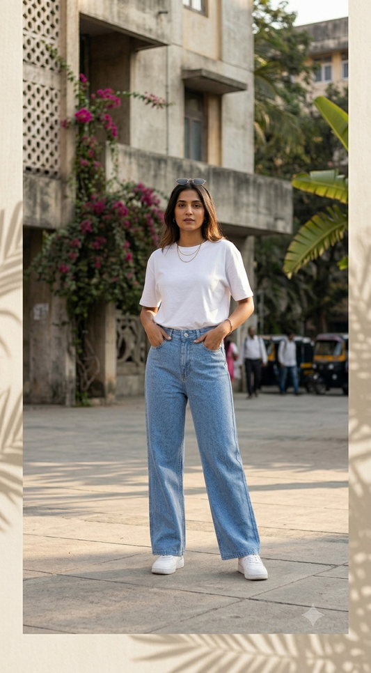 Cotton Heavy Faded Wide-Leg Jeans — Non-Lycra