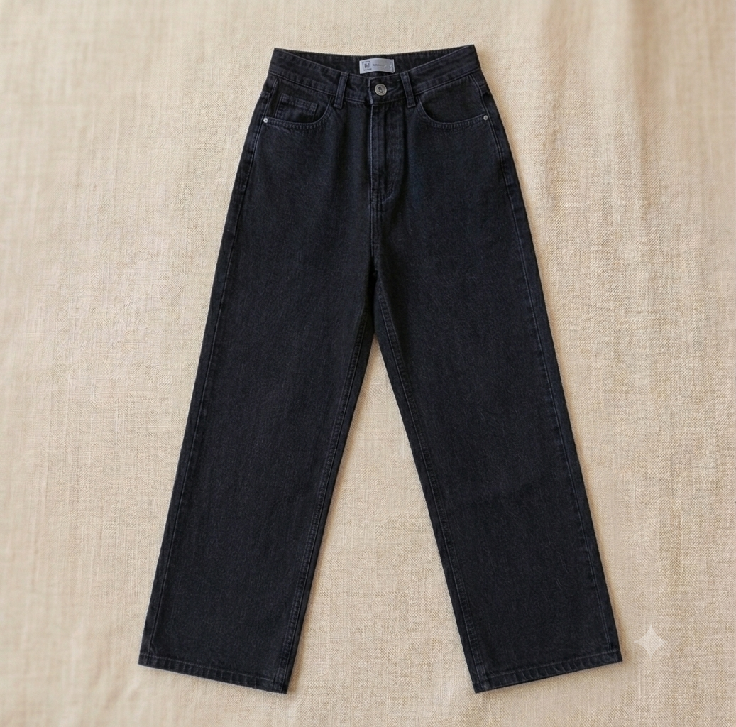 Cotton Heavy Faded Wide-Leg Jeans — Non-Lycra