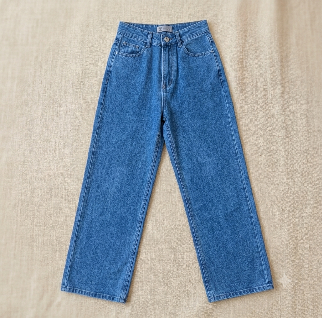 Cotton Heavy Faded Wide-Leg Jeans — Non-Lycra