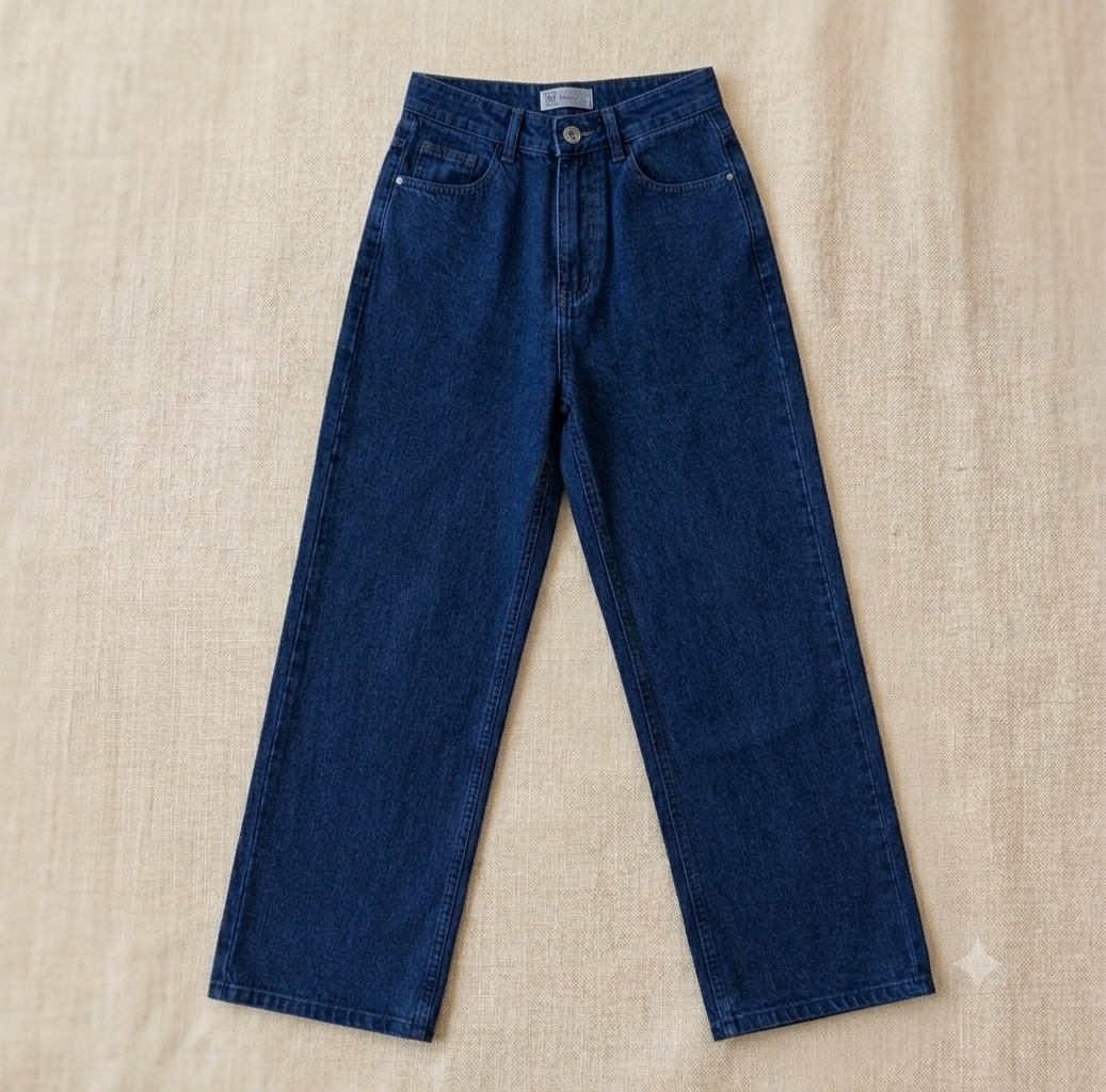 Cotton Heavy Faded Wide-Leg Jeans — Non-Lycra