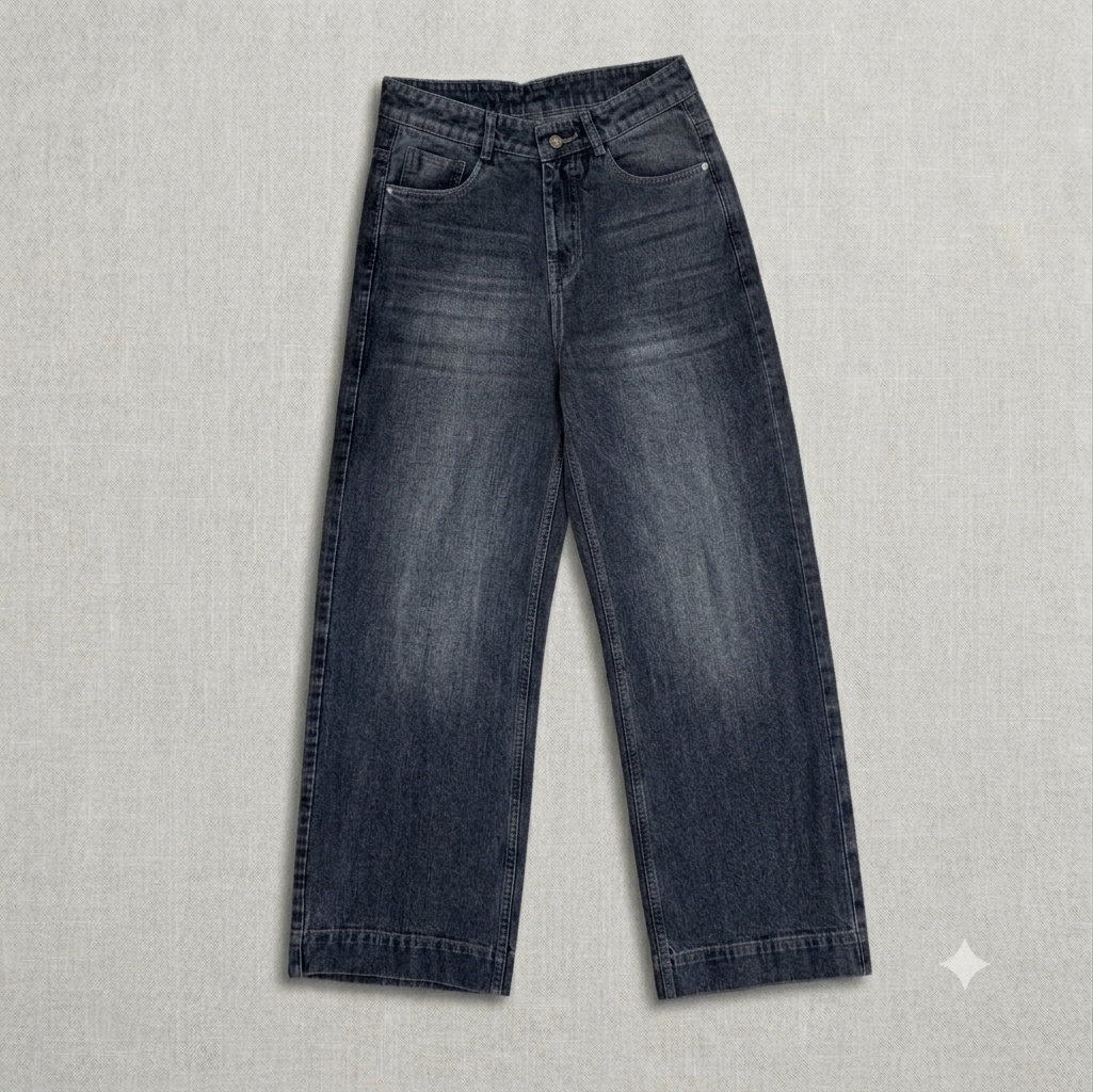 Cotton Heavy Wide-Leg Jeans — Non-Lycra